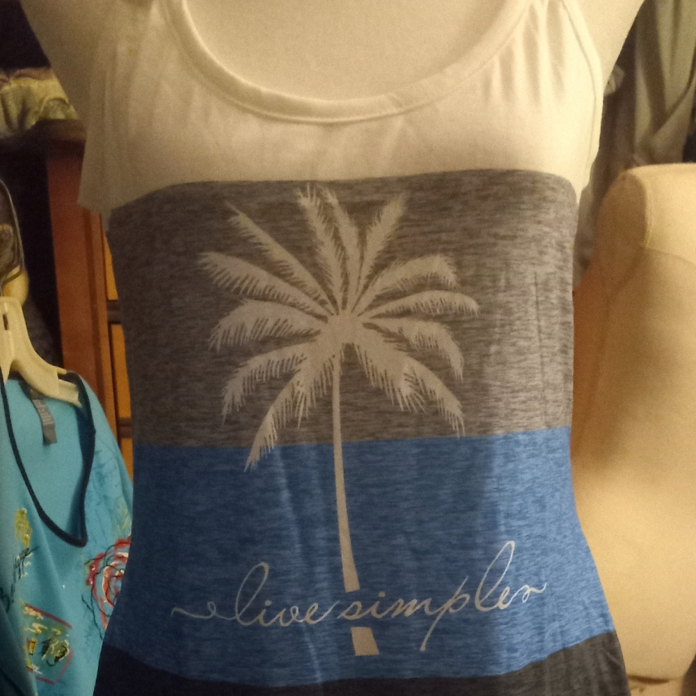 New,live simpler coconut tree graphic colorblock stretch mini beach dress size m